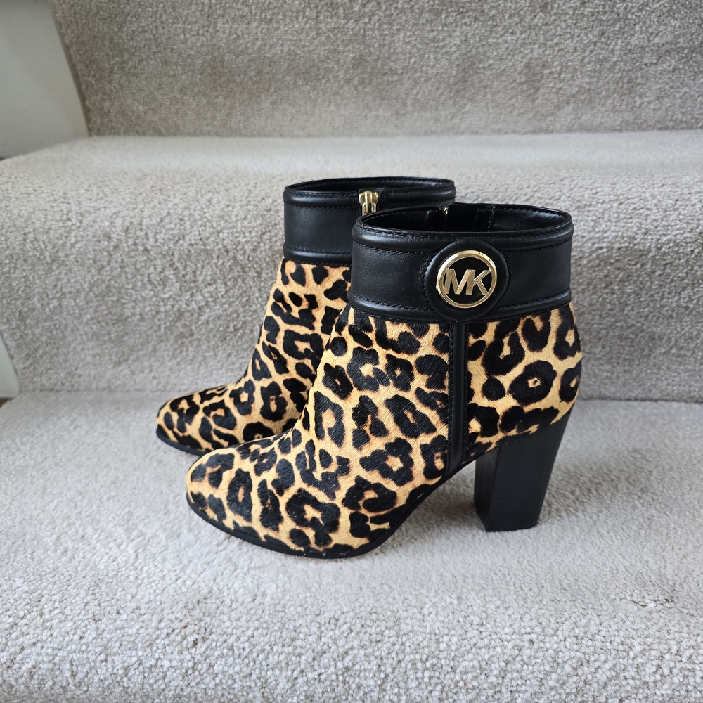Michael Kors Black and Brown Leopard Ankle Boots